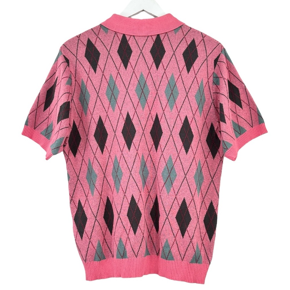 [sold] Supreme FW21 Pink Argyle Polo Quarter Zip Knit Short Sleeve Polo Sweater - Picture 4 of 7